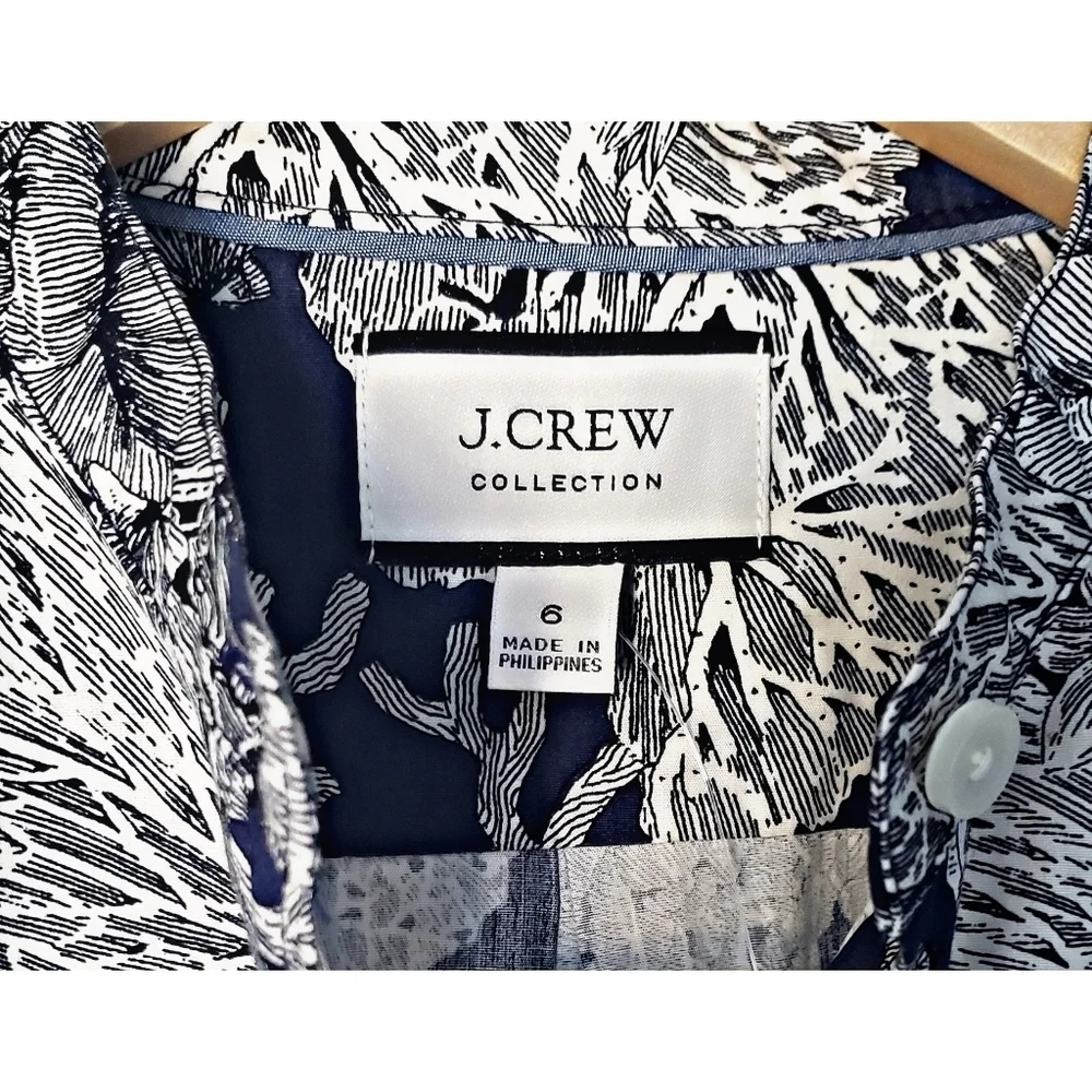J. Crew Classic-fit collarless puff-sleeve shirt in Ratti® seashell print